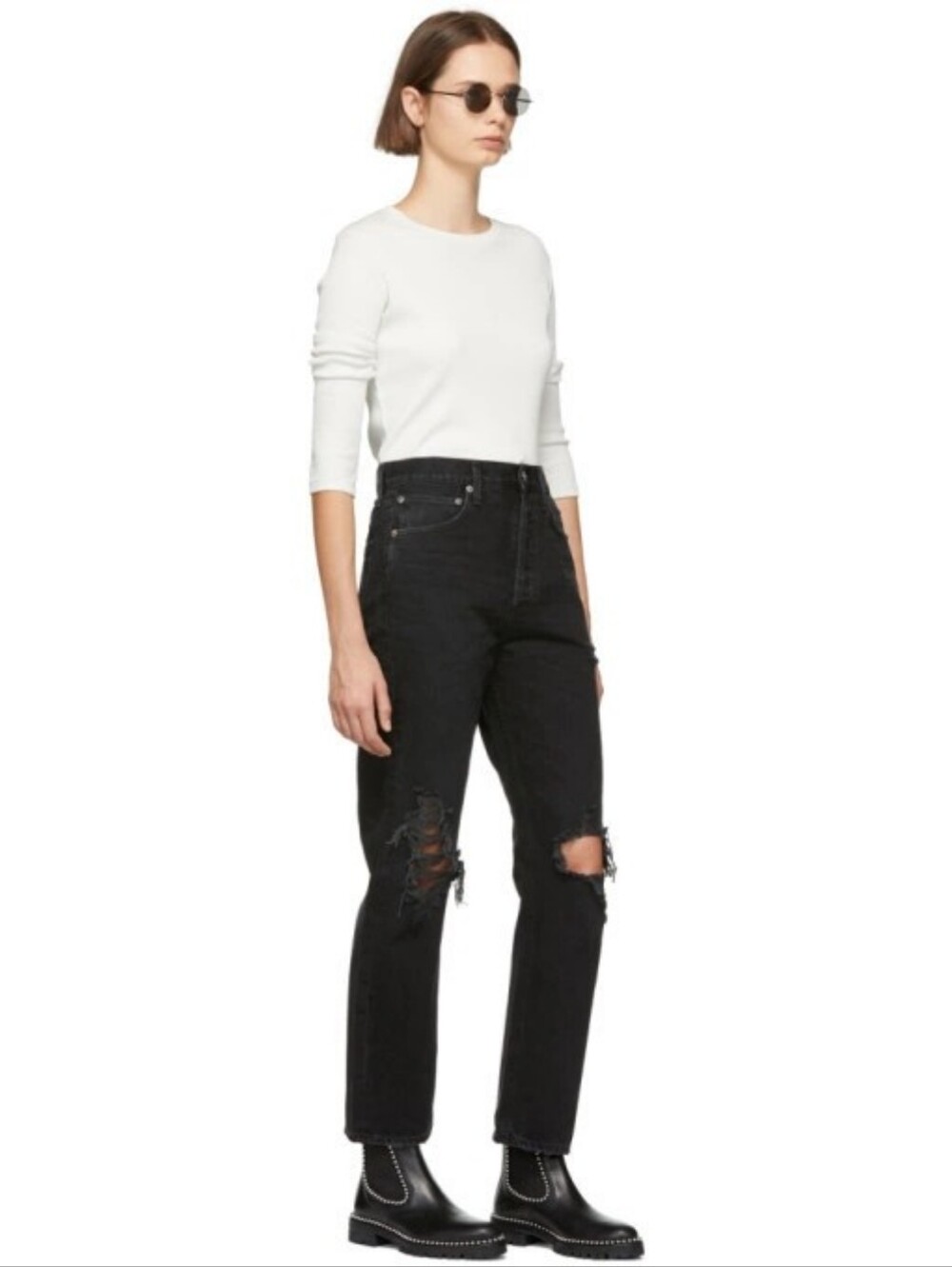 AGOLDE 90s Loose Fit Crop Ripped Jeans | Size 30 | Black | Distressed Denim